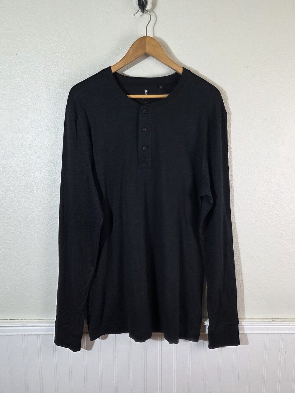 American Tall Mens LT Large Tall Black Henley Long Sleeve Shirt 100% Cotton